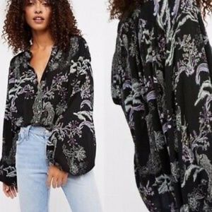 Free People // Oversized Peacock Print Blouse